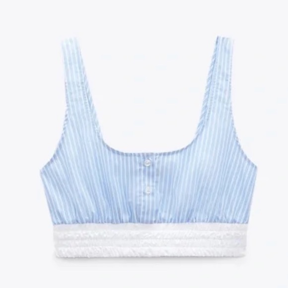Zara Striped Crop Tank Top Boxer Style Crop Top Bra Blue & White Size M NWT - Picture 6 of 14